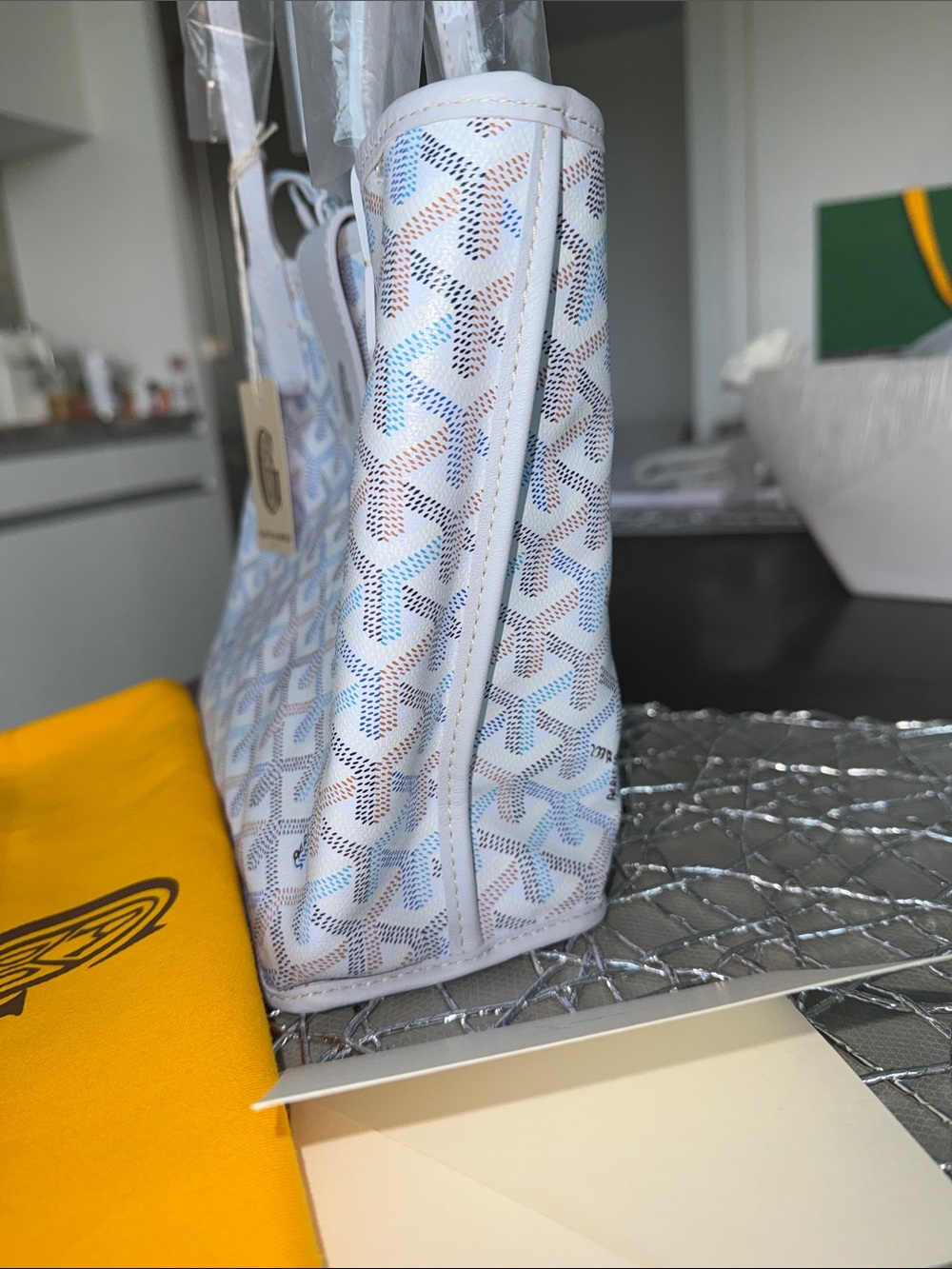Limited edition Goyard Mini Tote in Light Blue and White - Picture 7 of 12
